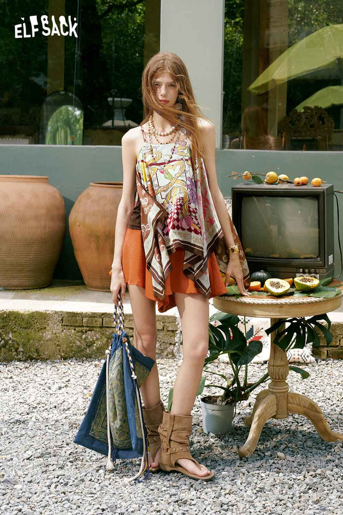ELFSACK Drawstring Loose Flow Culotte Shorts