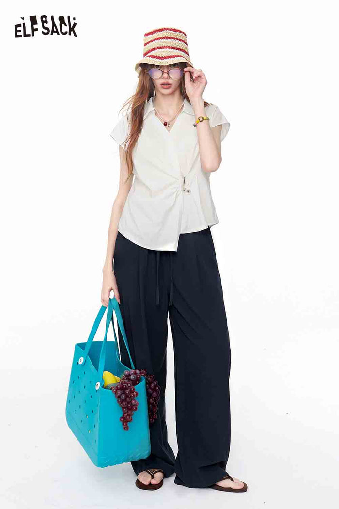 ELFSACK Drawstring Waist Loose Wide Leg Pants