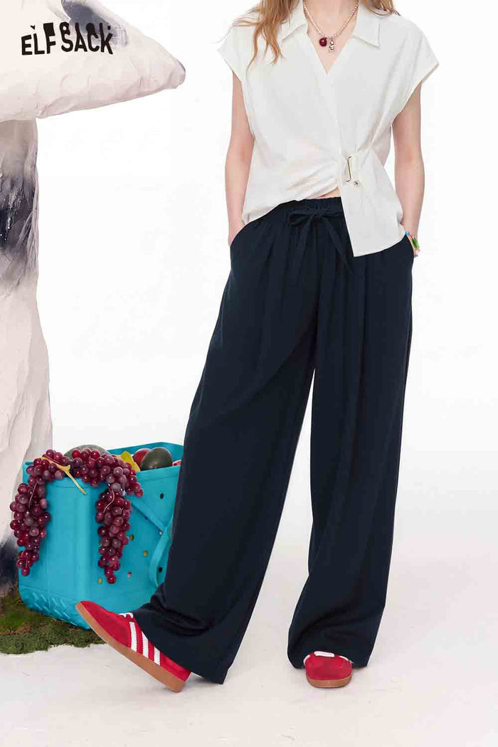 ELFSACK Drawstring Waist Loose Wide Leg Pants