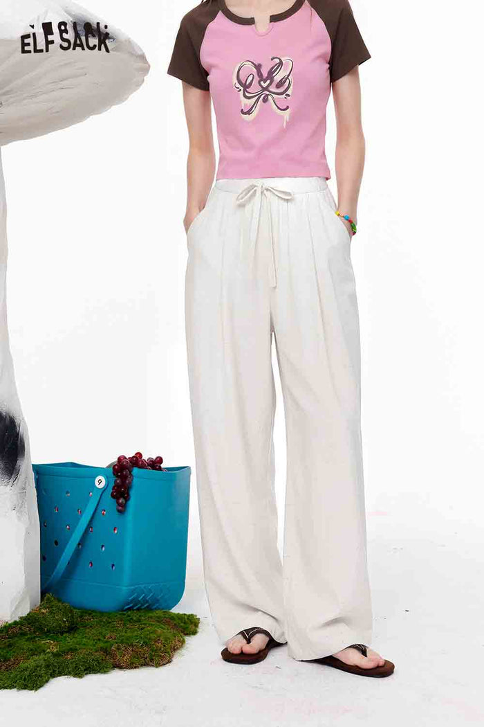 ELFSACK Drawstring Waist Loose Wide Leg Pants