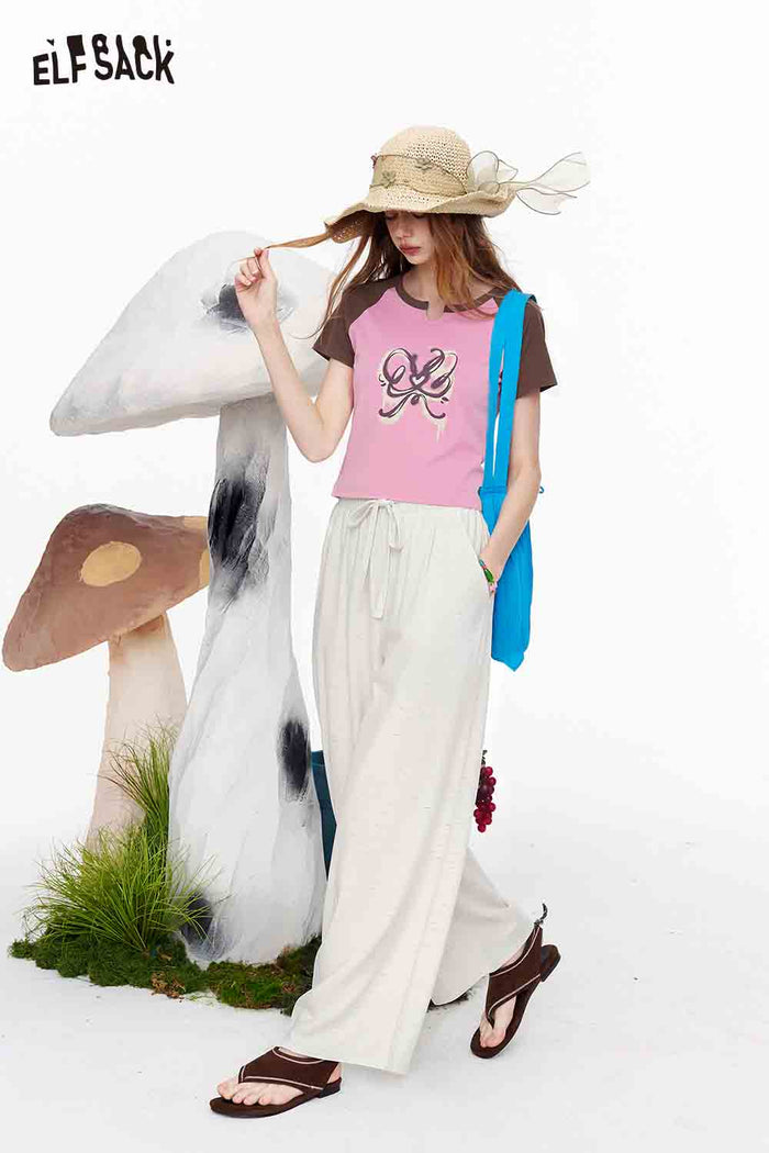 ELFSACK Drawstring Waist Loose Wide Leg Pants