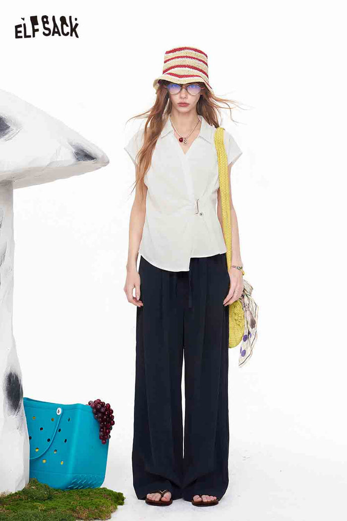 ELFSACK Drawstring Waist Loose Wide Leg Pants