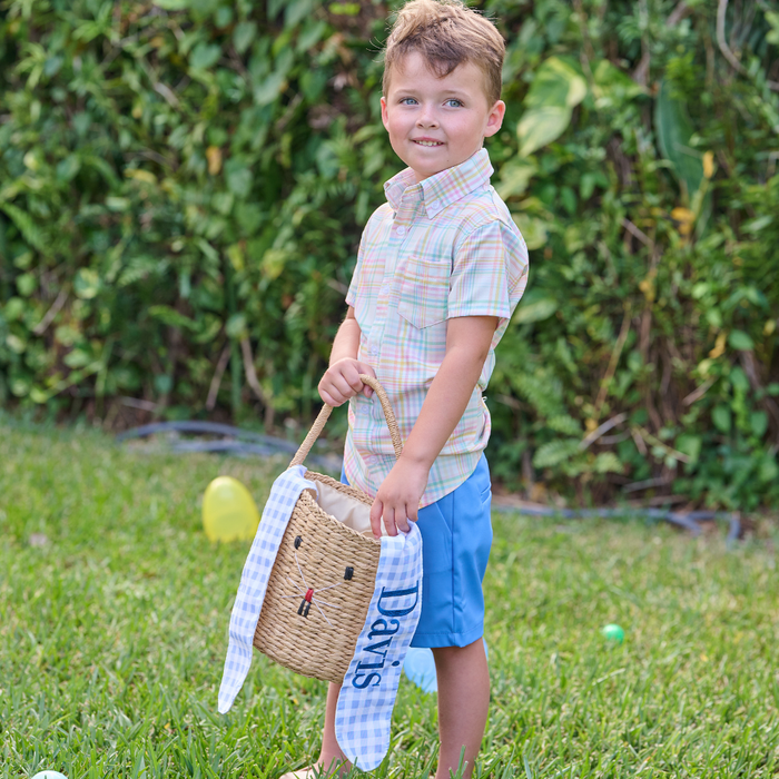 Easter Basket - Blue Gingham Bunny - Sugar Bee Clothing