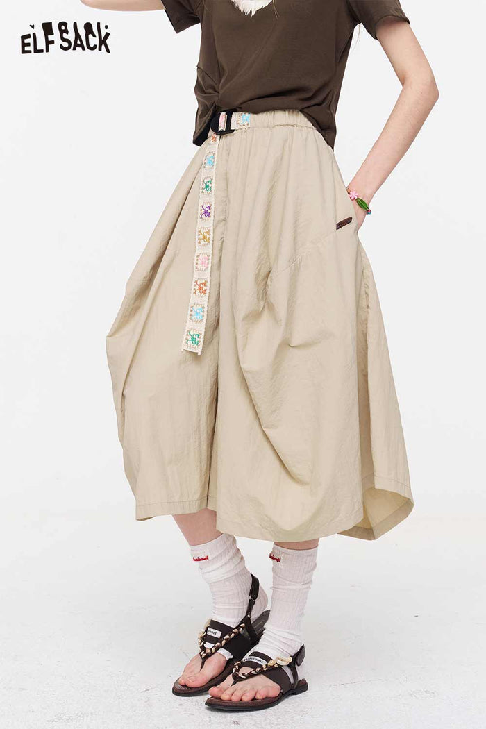 ELFSACK Elastic Waist Belted Balloon Skirt