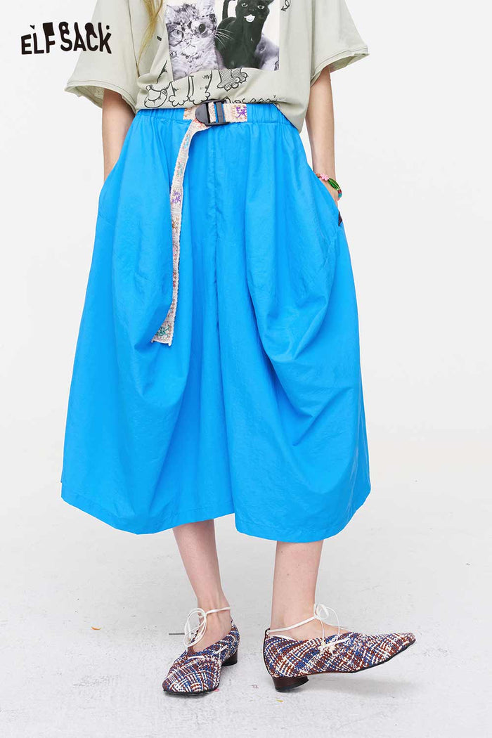 ELFSACK Elastic Waist Belted Balloon Skirt