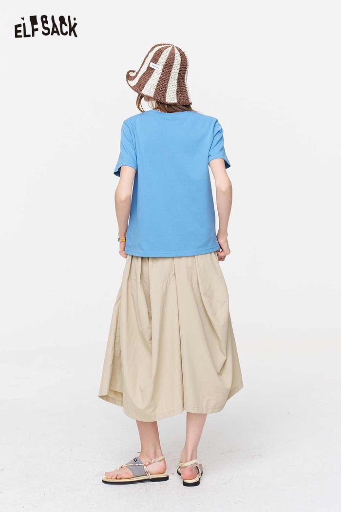 ELFSACK Elastic Waist Belted Balloon Skirt
