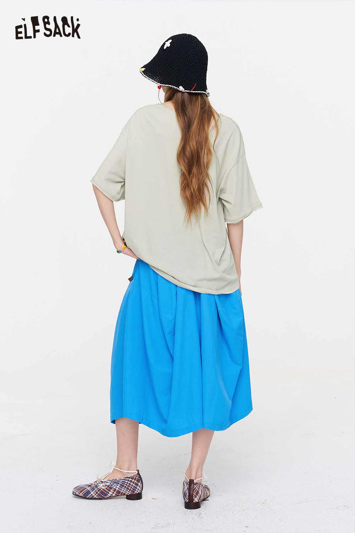 ELFSACK Elastic Waist Belted Balloon Skirt