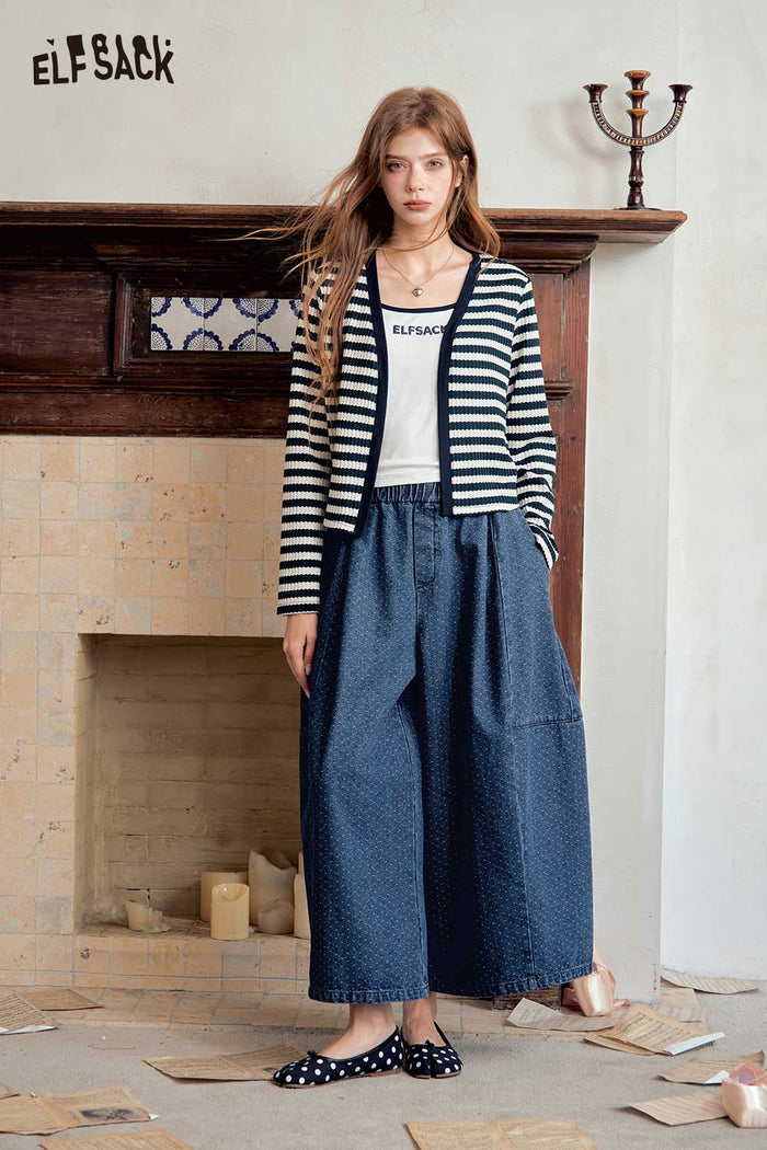 Elastic Waist Blue Midi Skirt with Drawstring