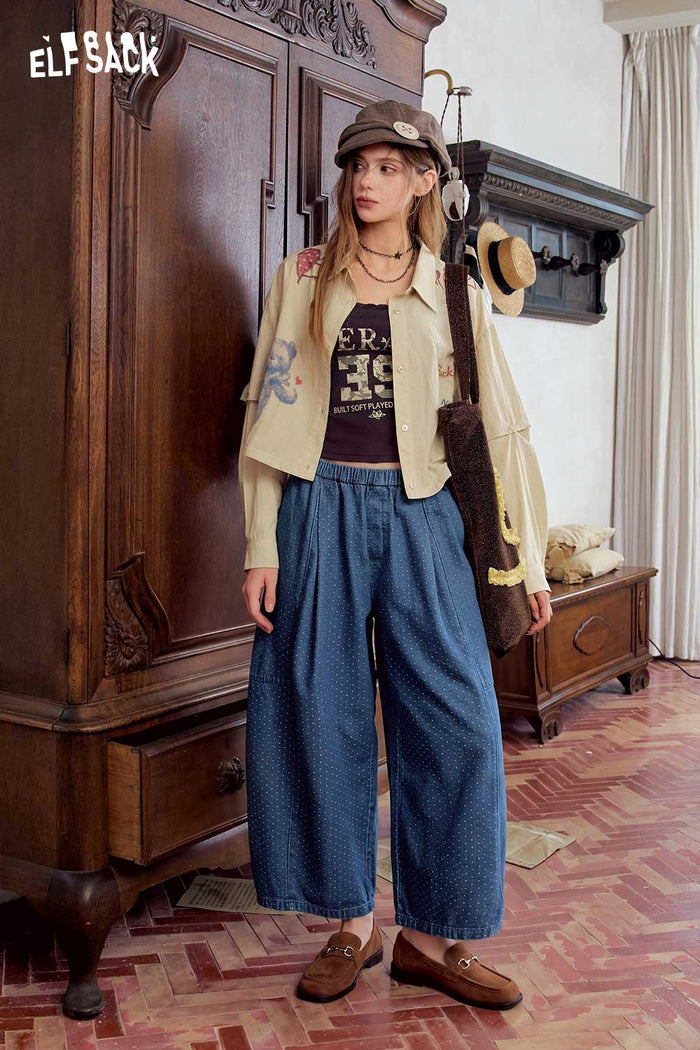 Elastic Waist Blue Midi Skirt with Drawstring