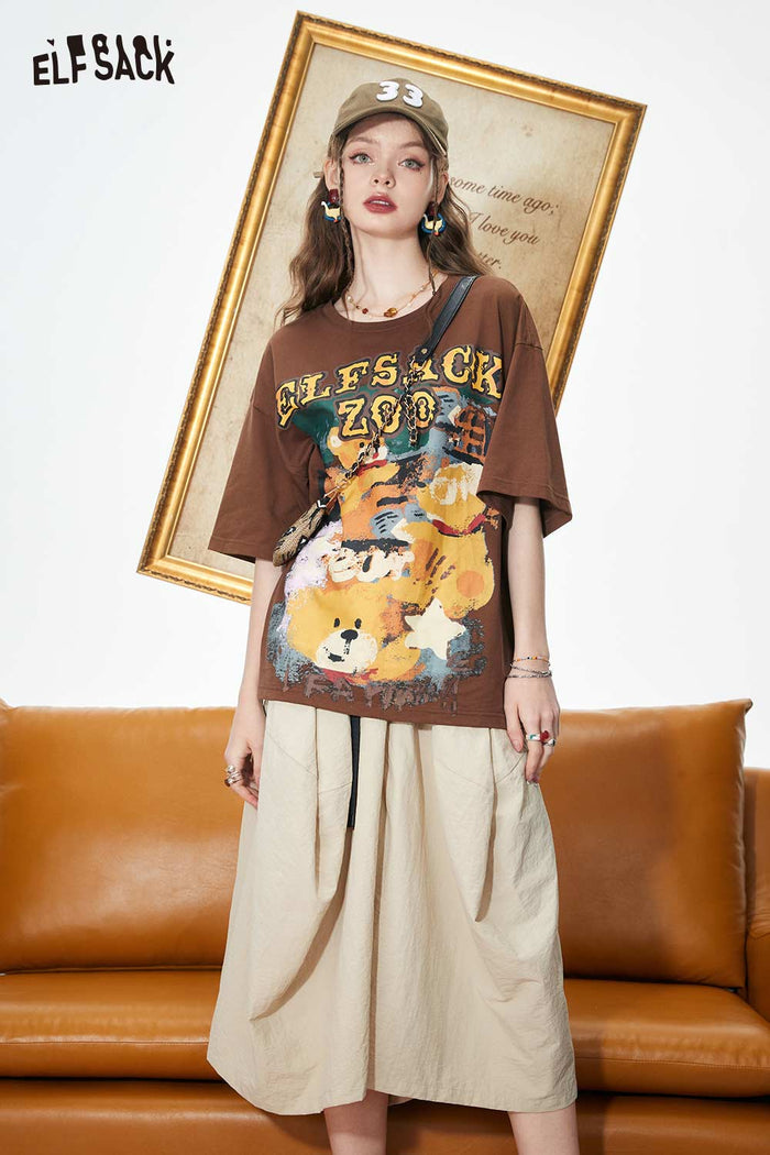 ELFSACK Elastic Waist Large Pocket Wide Leg Pants