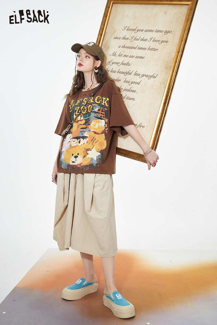 ELFSACK Elastic Waist Large Pocket Wide Leg Pants