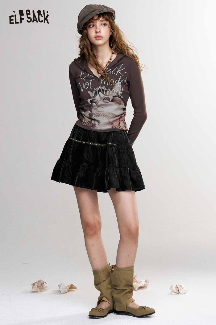Elastic Waist Tiered Ruffled Mini Skirt with Decorative Trim