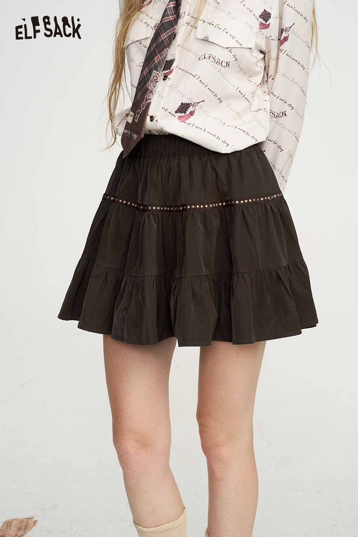 Elastic Waist Tiered Ruffled Mini Skirt with Decorative Trim