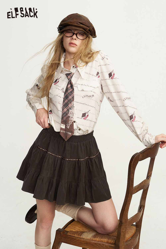 Elastic Waist Tiered Ruffled Mini Skirt with Decorative Trim