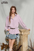 Elegant Belted Peplum Button-Up Blouse