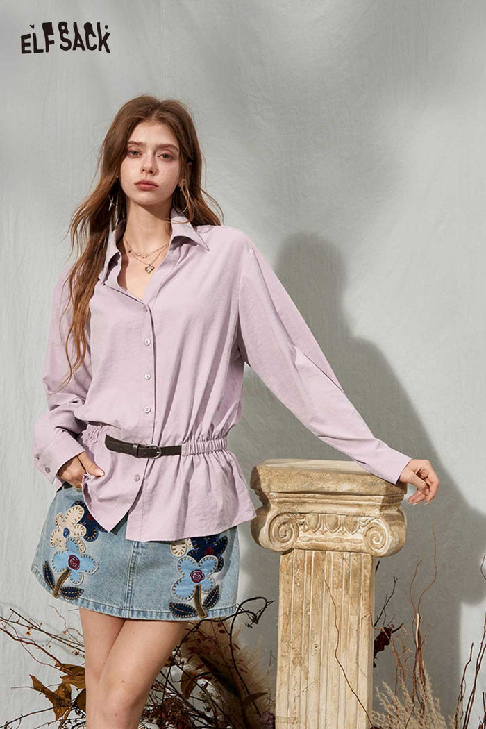 Elegant Belted Peplum Button-Up Blouse