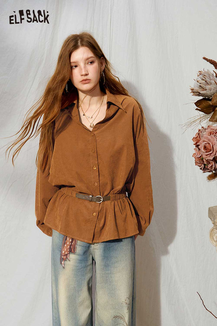 Elegant Belted Peplum Button-Up Blouse
