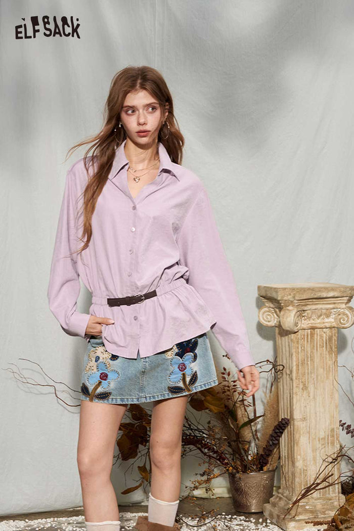 Elegant Belted Peplum Button-Up Blouse