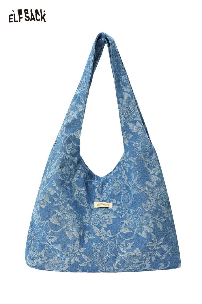 ELFSACK Elegant Casual Denim Blue Bag with Printed Pattern