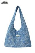 ELFSACK Elegant Casual Denim Blue Bag with Printed Pattern