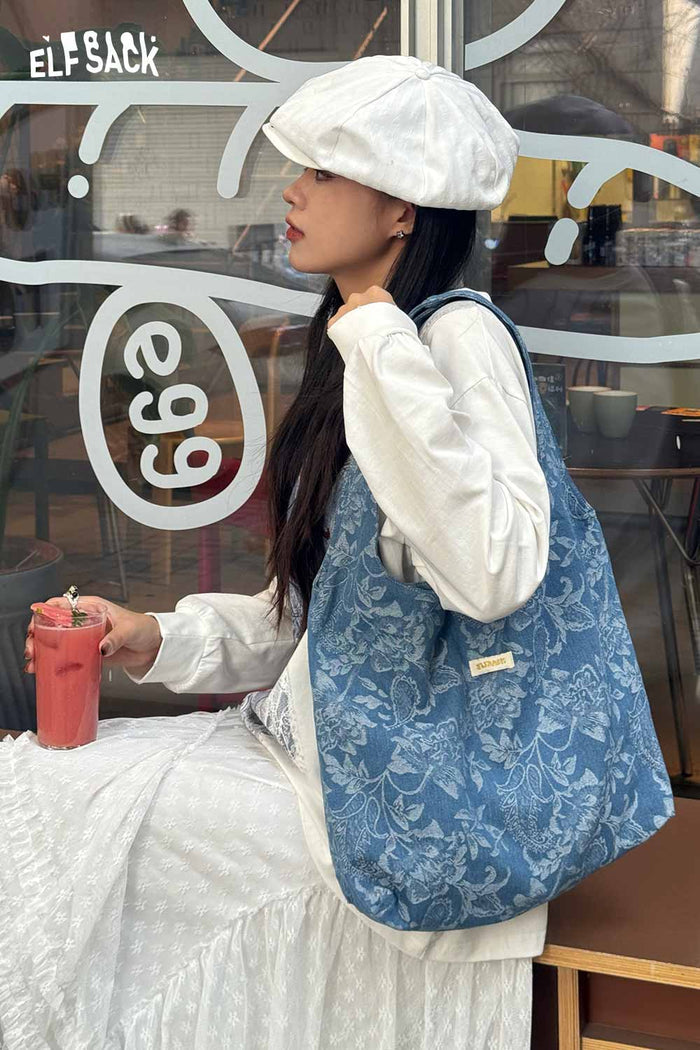 ELFSACK Elegant Casual Denim Blue Bag with Printed Pattern