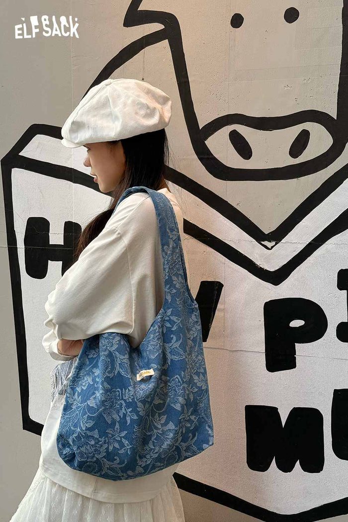 ELFSACK Elegant Casual Denim Blue Bag with Printed Pattern