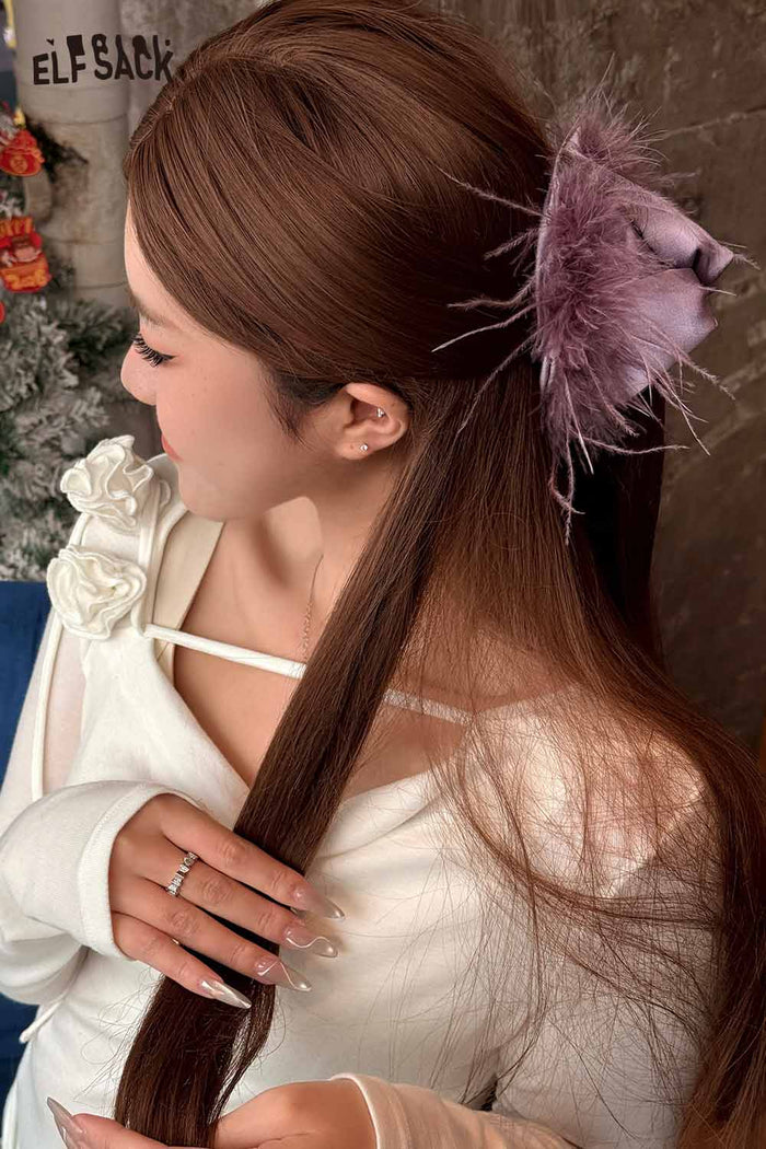 ELFSACK Elegant French Retro Feather Hair Claw Clip Versatile Temperament