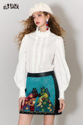 ELFSACK elegant ruffle collar white shirt featured with stylish balloon sleeves