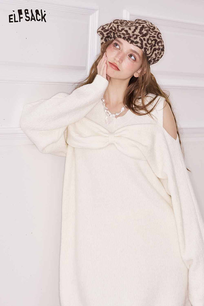 ELFSACK Elegant Sweet Cute Neckline Heart Embellishment Off Shoulder Dress
