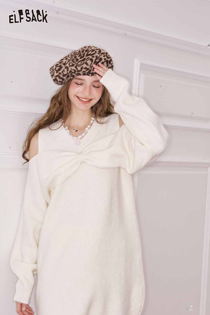 ELFSACK Elegant Sweet Cute Neckline Heart Embellishment Off Shoulder Dress
