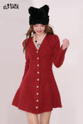 ELFSACK Elegant Sweet Single Breasted Gold Button Lapel Slimming Dress