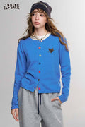 Embroidered Cardigan with Colorful Buttons