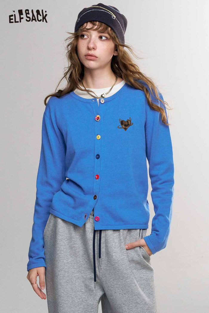 Embroidered Cardigan with Colorful Buttons