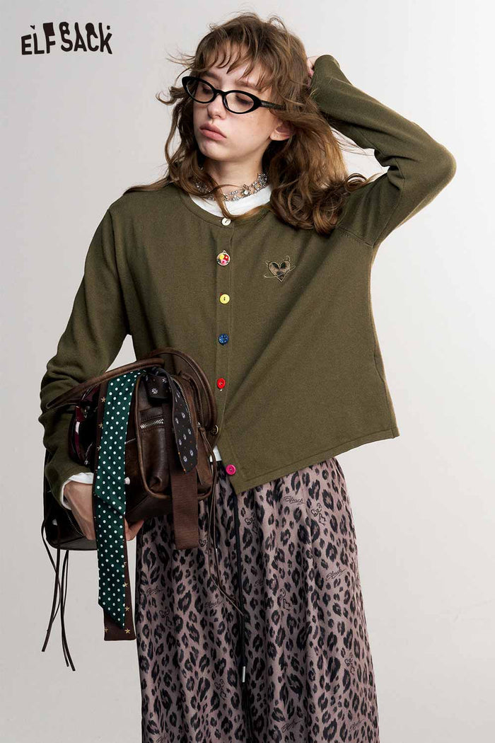 Embroidered Cardigan with Colorful Buttons