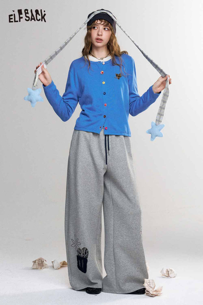 Embroidered Cardigan with Colorful Buttons
