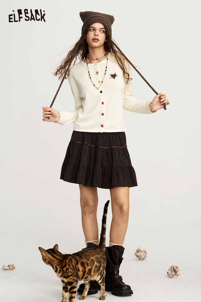 Embroidered Cardigan with Colorful Buttons