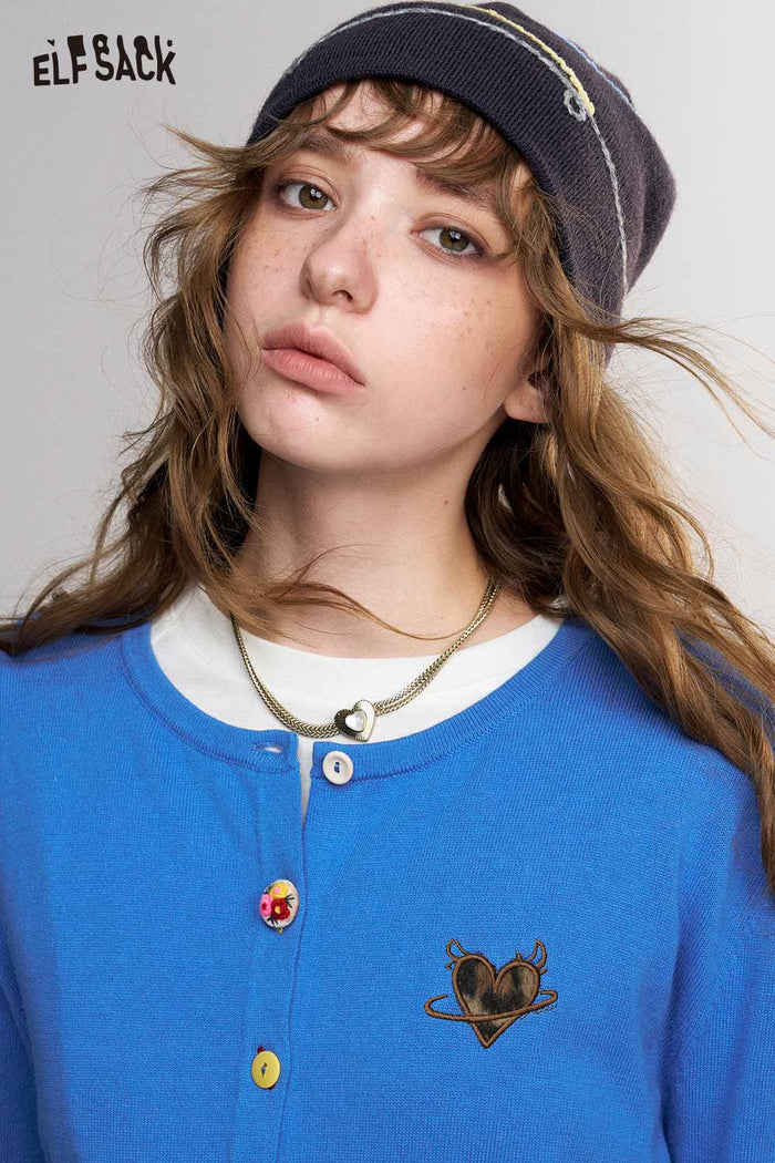 Embroidered Cardigan with Colorful Buttons