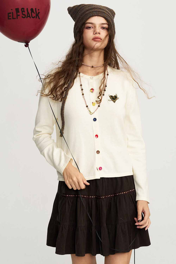 Embroidered Cardigan with Colorful Buttons