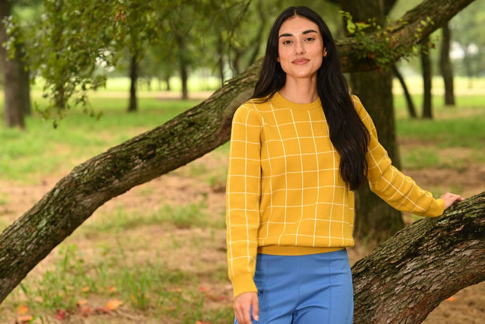 Emerson Crew Sweater - Amber Windowpane - Sugar Bee Clothing