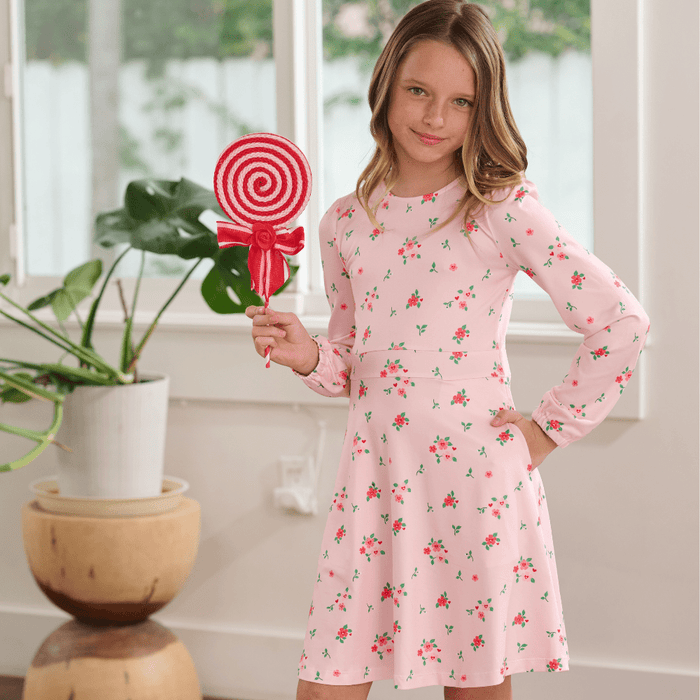 Emily Long Sleeve Dress - Red Heart Floral - Sugar Bee Clothing