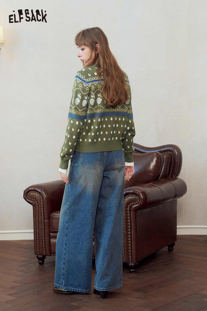 Fair Isle Strawberry Print Knit Cardigan