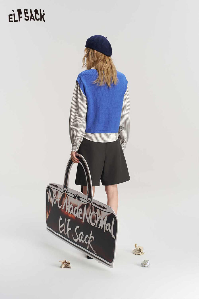 Fake Two Piece Asymmetric Striped Heart Embroidery Top