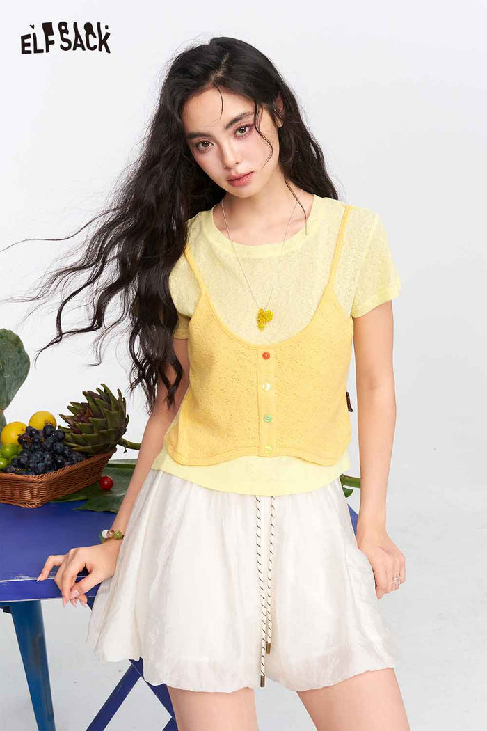 ELFSACK Fake Two Piece Button Layered Tee