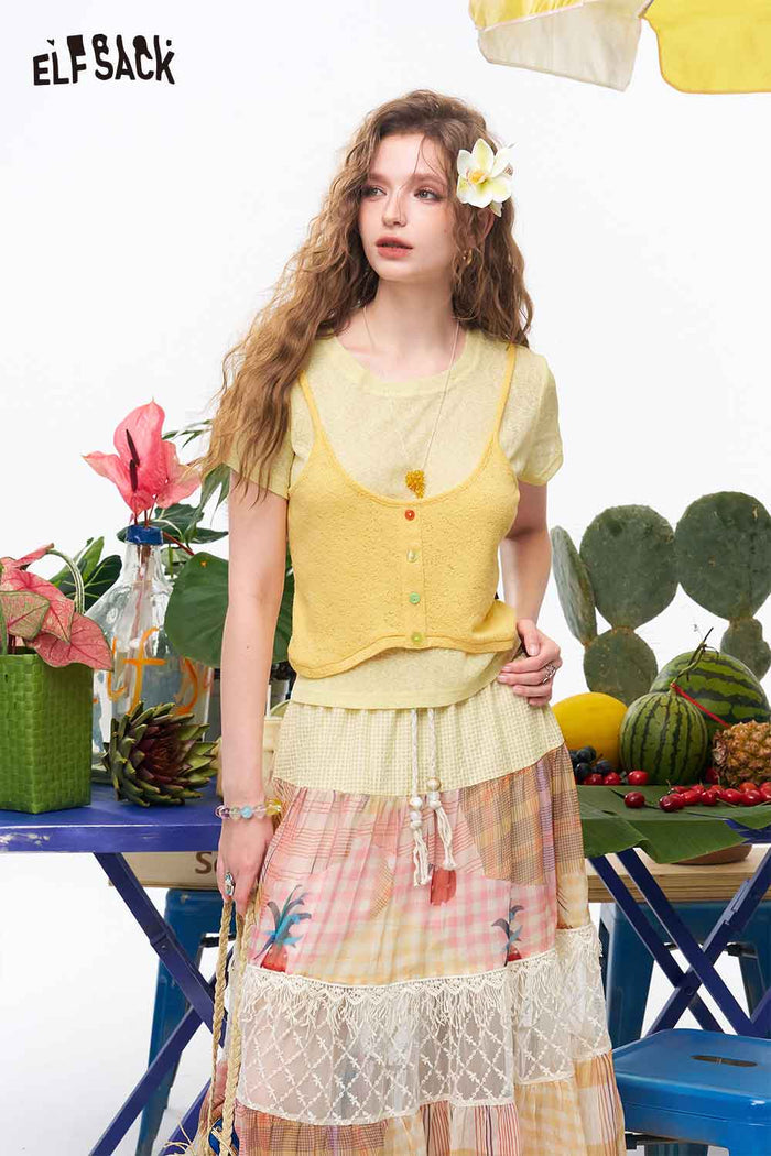 ELFSACK Fake Two Piece Button Layered Tee