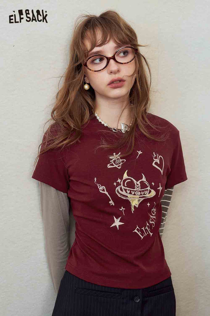 Fake Two-Piece Cartoon Graphic Tee