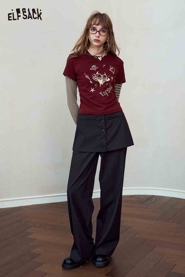 Fake Two-Piece Cartoon Graphic Tee