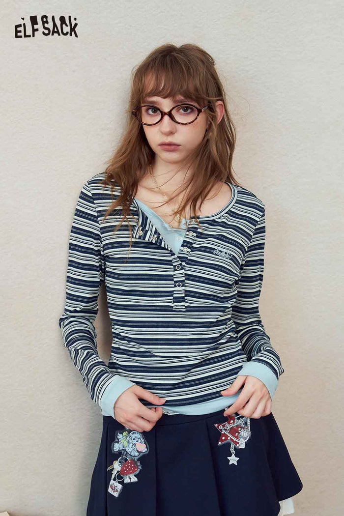 Fake Two-Piece Contrast Long Sleeve Tee