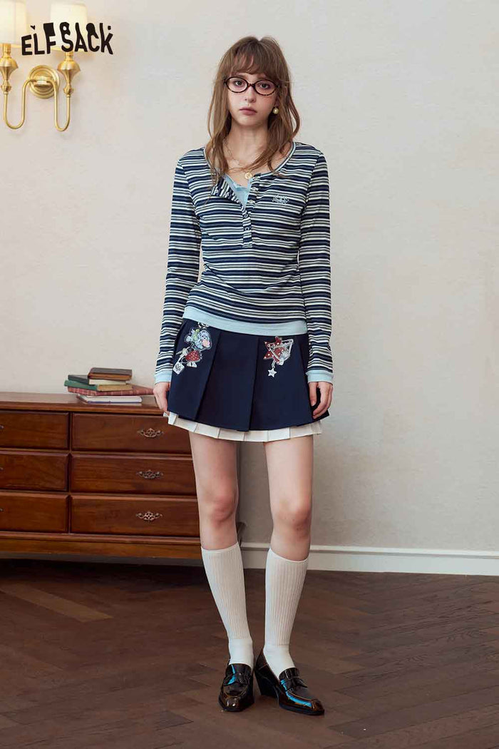 Fake Two-Piece Contrast Long Sleeve Tee