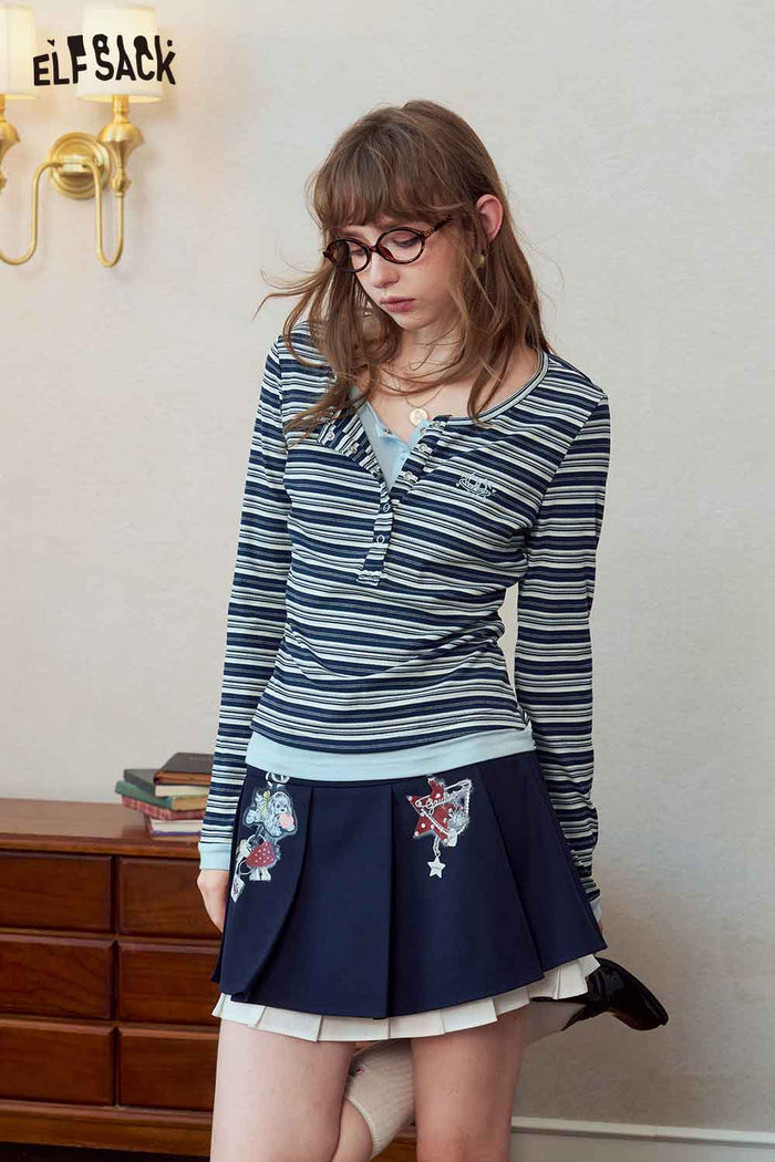 Fake Two-Piece Contrast Long Sleeve Tee