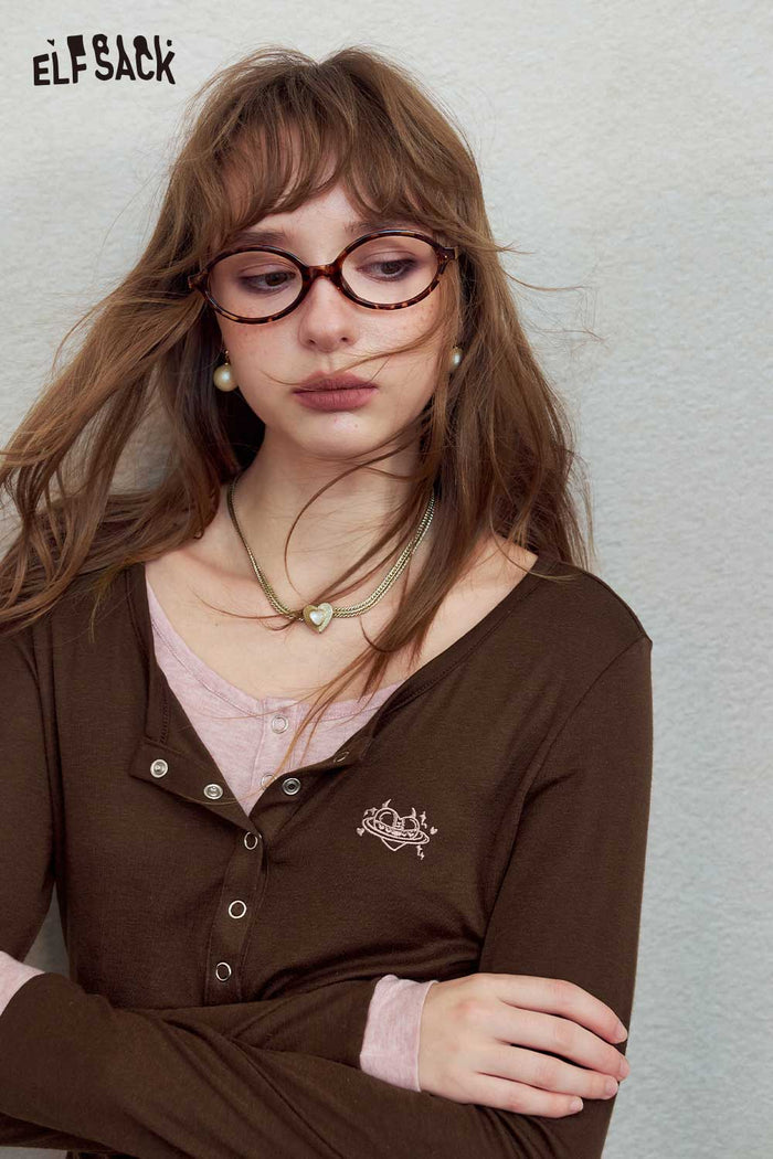 Fake Two-Piece Contrast Long Sleeve Tee